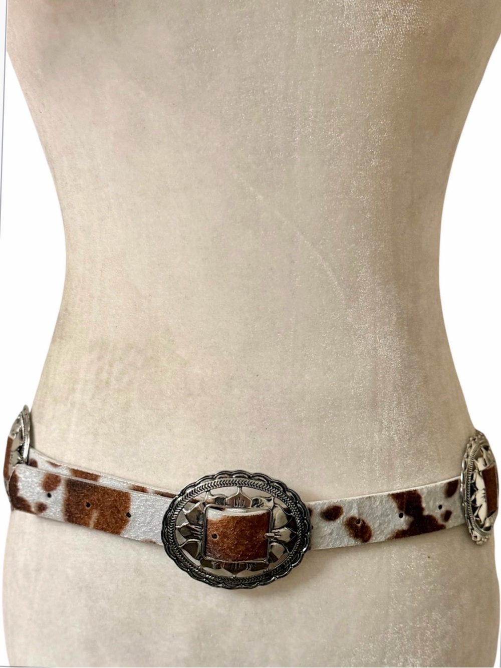 Haute Hippie Western Cow Hide Print faux fur Concho festival boho Belt NWT - Picture 3 of 7